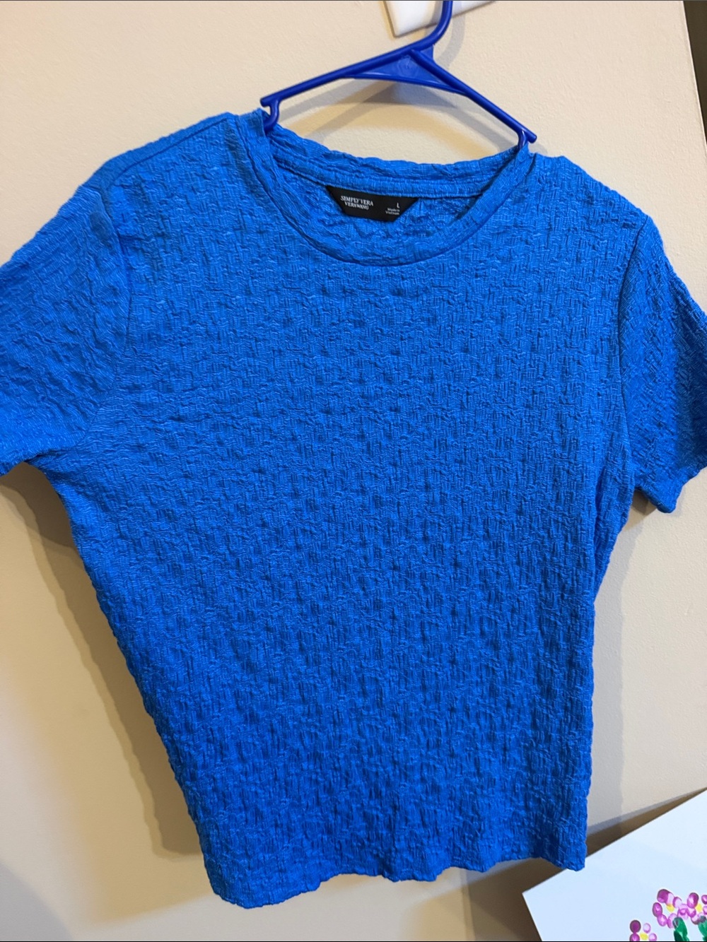 Simply Vera Vera Wang Bright Cobalt Blue Textured Short Sleeve Tee